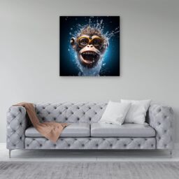 Warren Reed - Designer Splashart Cheeky Chimp Face With Glasses Canvas in Blue - Size: w40 inch x h40 inch - thumbnail 4