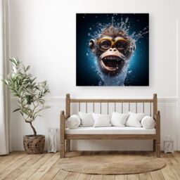 Warren Reed - Designer Splashart Cheeky Chimp Face With Glasses Canvas in Blue - Size: w40 inch x h40 inch - thumbnail 3