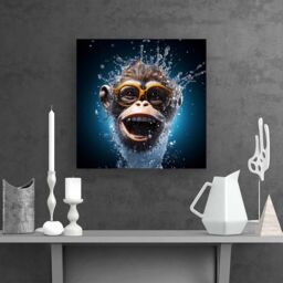 Warren Reed - Designer Splashart Cheeky Chimp Face With Glasses Canvas in Blue - Size: w40 inch x h40 inch - thumbnail 2