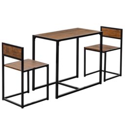 Harbour Housewares 2-Seater Compact Dining Set - Metal & MDF Space Saving Dinner Set in Brown - thumbnail 4