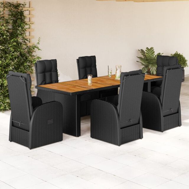 Berkfield Home 7 Piece Garden Dining Set with Cushions Black Poly Rattan - image 1