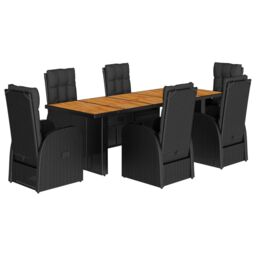 Berkfield Home 7 Piece Garden Dining Set with Cushions Black Poly Rattan - thumbnail 2
