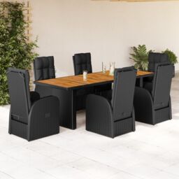Berkfield Home 7 Piece Garden Dining Set with Cushions Black Poly Rattan - thumbnail 1