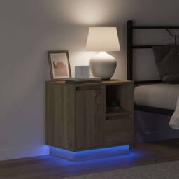 Berkfield Home Modern Bedside Cabinet with LED Sonoma Oak 50x34, 5x50 cm in Tan - thumbnail 4