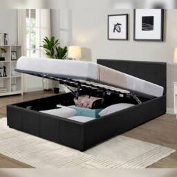 Comfy Living Ltd Faux Leather Storage Ottoman Bedframe in Black - Size: Single - thumbnail 1