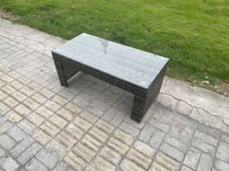 Fimous 7 Seater High Back Rattan Garden Furniture Sofa Sets with Rectangular Coffee Table Side Table 3 Footstools Loveseat Sofa Dark Grey Mixed - thumbnail 3