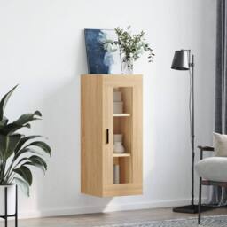 Berkfield Home Wall Mounted Cabinet Sonoma Oak 34.5x34x90 cm in Light Tan - thumbnail 1