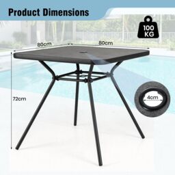 Costway Patio Dining Table 80cm Square Outdoor Table w/ 4CM Umbrella Hole in Black - thumbnail 2