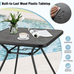 Costway Patio Dining Table 80cm Square Outdoor Table w/ 4CM Umbrella Hole in Black - thumbnail 7