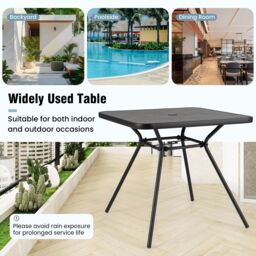 Costway Patio Dining Table 80cm Square Outdoor Table w/ 4CM Umbrella Hole in Black - thumbnail 6