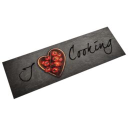 Berkfield Home Kitchen Rug Washable Cooking Text 45x150 cm Velvet in Grey