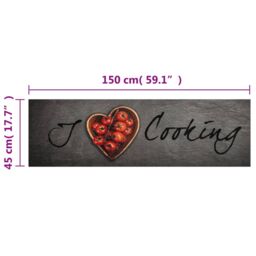 Berkfield Home Kitchen Rug Washable Cooking Text 45x150 cm Velvet in Grey - thumbnail 5
