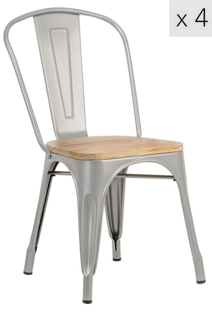 Nordlys Set of 4 Industrial Metal Wood Dining Chairs in Grey - image 1