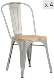 Nordlys Set of 4 Industrial Metal Wood Dining Chairs in Grey - thumbnail 1