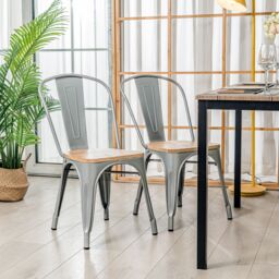 Nordlys Set of 4 Industrial Metal Wood Dining Chairs in Grey - thumbnail 2