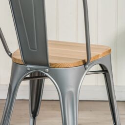 Nordlys Set of 4 Industrial Metal Wood Dining Chairs in Grey - thumbnail 8