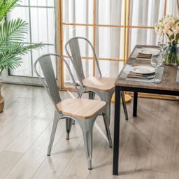 Nordlys Set of 4 Industrial Metal Wood Dining Chairs in Grey - thumbnail 7