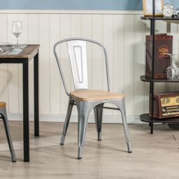 Nordlys Set of 4 Industrial Metal Wood Dining Chairs in Grey - thumbnail 4