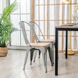 Nordlys Set of 4 Industrial Metal Wood Dining Chairs in Grey - thumbnail 3