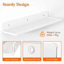 VOGREX White Durable Plastic Wall Shelves, 4 Pack Home Storage - thumbnail 4