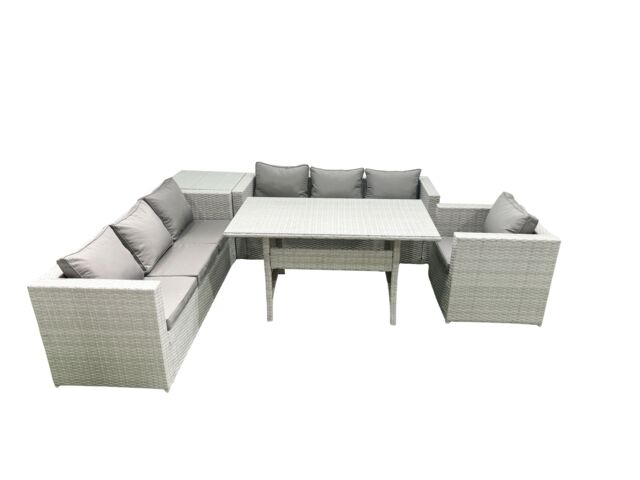 Fimous 5 Pieces Outdoor Rattan Sofa Set with Cushions Patio Garden Furniture Sets with Armchair Dining Table Side Table in Light Grey - image 1