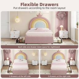 okwish 3ft Single Velvet Bed with Storage Drawers in Pink - thumbnail 7