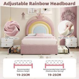 okwish 3ft Single Velvet Bed with Storage Drawers in Pink - thumbnail 8