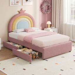 okwish 3ft Single Velvet Bed with Storage Drawers in Pink - thumbnail 2