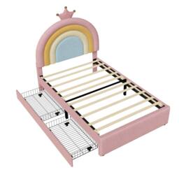 okwish 3ft Single Velvet Bed with Storage Drawers in Pink - thumbnail 6