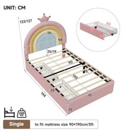 okwish 3ft Single Velvet Bed with Storage Drawers in Pink - thumbnail 4