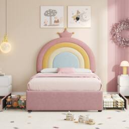okwish 3ft Single Velvet Bed with Storage Drawers in Pink - thumbnail 3