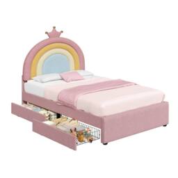 okwish 3ft Single Velvet Bed with Storage Drawers in Pink - thumbnail 5