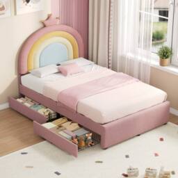 okwish 3ft Single Velvet Bed with Storage Drawers in Pink - thumbnail 1