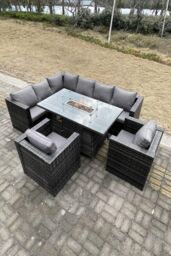 Fimous Rattan Garden Set Corner Furniture Gas Fire Pit Table Sets Heater 8 Seater in Dark Grey - thumbnail 3