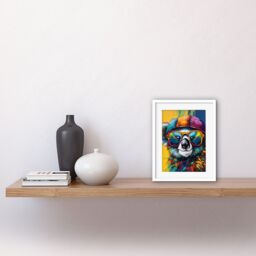 "Artery8 Wall Art Print Rainbow Koala Bear with Sunglasses & Hat Modern Artwork Framed 9X7 Inch in White - Size: W7"" x H9""" - thumbnail 2