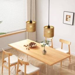 NIVOR 1 light Relative Farmhouse Boho Wooden Pendant Adjustable Set of 3 in Light Brown - thumbnail 4