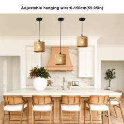 NIVOR 1 light Relative Farmhouse Boho Wooden Pendant Adjustable Set of 3 in Light Brown - thumbnail 3