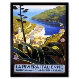 "Artery8 Travel Italian Riviera Portofino Harbour Sea Italy Framed Art Print - Size: W12"" x H16""" - thumbnail 1