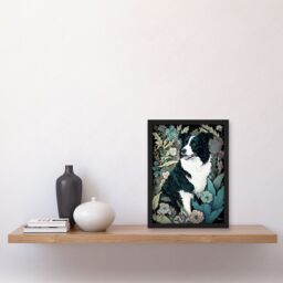Artery8 Border Collie Dog in Wildflower Field Modern Illustration Artwork Framed Wall Art Print A4 in Black - thumbnail 2
