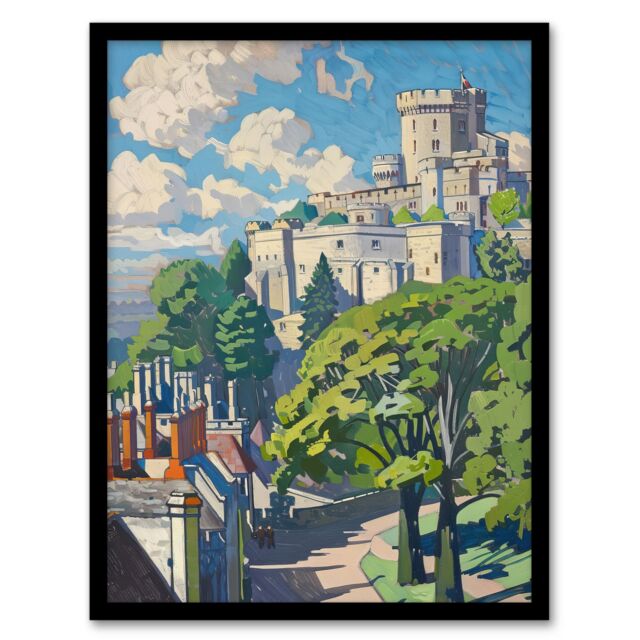 "Artery8 View of Windsor Castle Oil Painting Royal Family Framed Art Print - Size: W12"" x H16""" - image 1