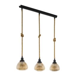 Loops Hanging Ceiling Pendant Light Amber Glass & Rope 3 Bulb E27 Kitchen Island in Clear - thumbnail 1