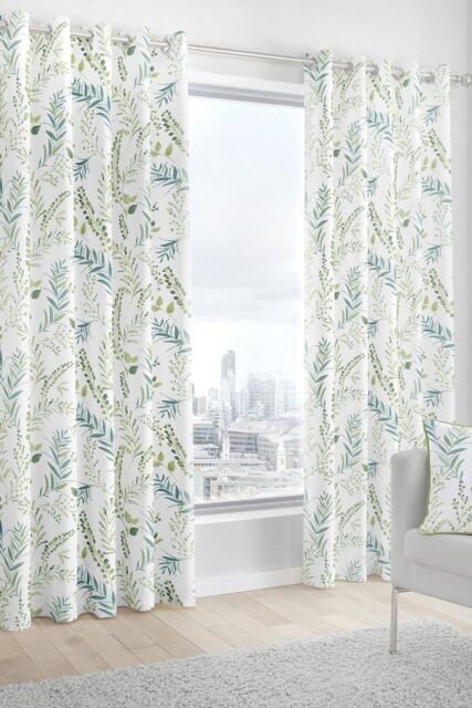 Fusion 'Fernworthy' 100% Cotton Botanical Print Pair of Eyelet Curtains in Green - Size: 229 cm width x 183 cm drop - image 1