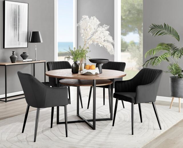 FurnitureboxUK Adley Brown Wood Storage Dining Table & 4 Calla Black Leg Chairs - image 1