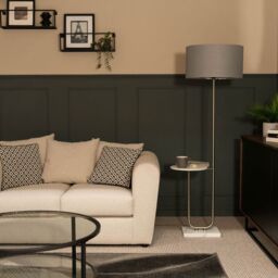 ValueLights Tavel Brushed Chrome Marble Base Floor Lamp With Table & Large Grey & Chrome Shade in Brown