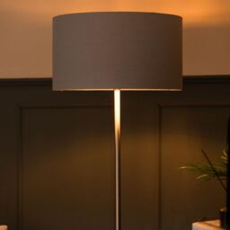 ValueLights Tavel Brushed Chrome Marble Base Floor Lamp With Table & Large Grey & Chrome Shade in Brown - thumbnail 4