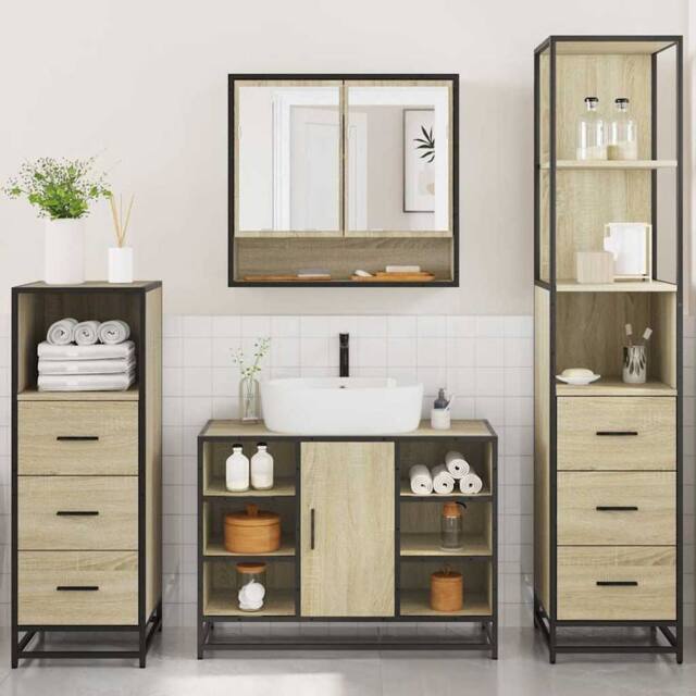 Berkfield Home Durable 4¬†Piece Bathroom Furniture Set¬†Sonoma Oak Engineered Wood - image 1