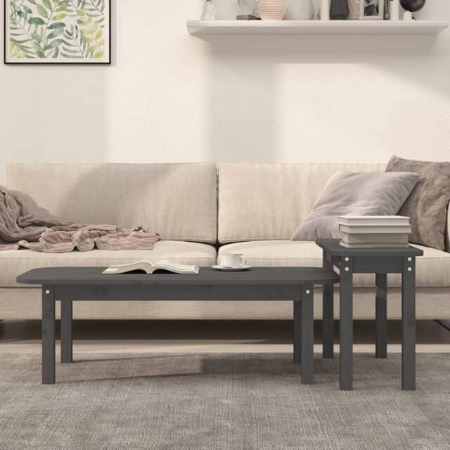 Berkfield Home Beautiful 2 Piece Coffee Table Set Grey Solid Wood Pine - image 1