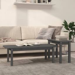 Berkfield Home Beautiful 2 Piece Coffee Table Set Grey Solid Wood Pine - thumbnail 2