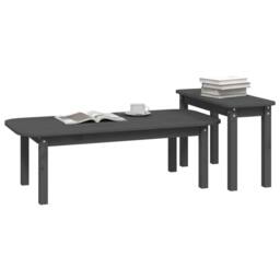 Berkfield Home Beautiful 2 Piece Coffee Table Set Grey Solid Wood Pine - thumbnail 4