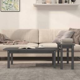 Berkfield Home Beautiful 2 Piece Coffee Table Set Grey Solid Wood Pine